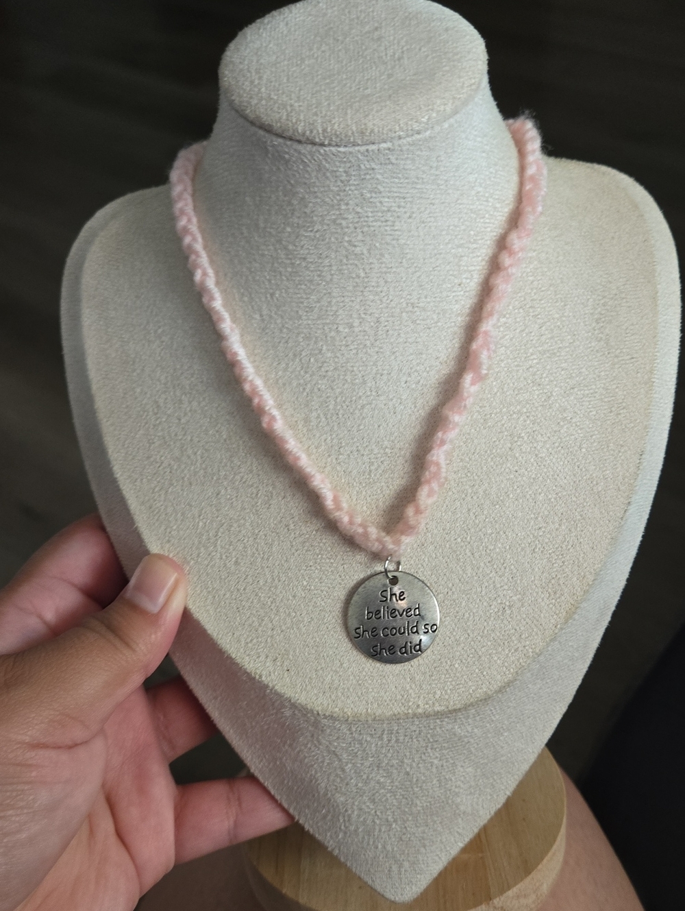 Handmade Pink Braided Cord Pendant Necklace